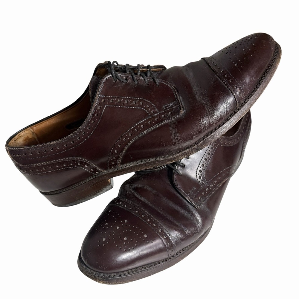 Allen Edmonds Sanford 10.5 B Burgundy Leather Cap Toe Brogue Dress Shoes USA